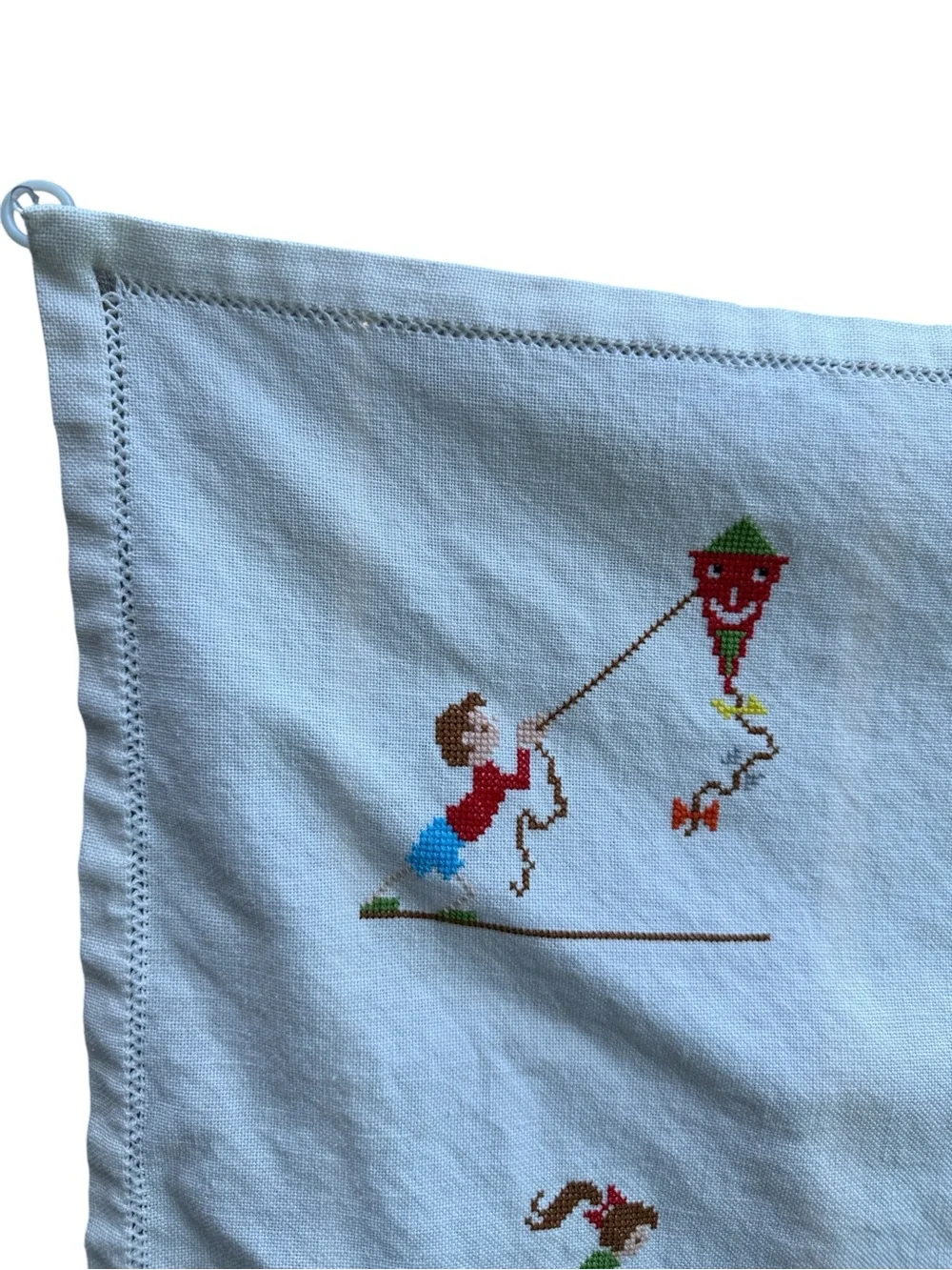 Vintage Hand Embroidered Children’s Playtime Textile/Café Curtain 29.5”x20”